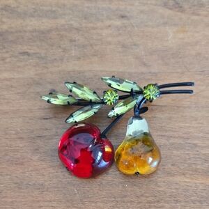 Vintage Austrian Glass Fruit Japanned Brooch